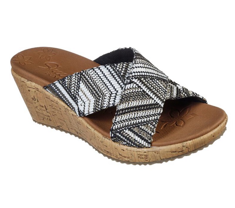 Skechers Dam Svarta/Guld Kilar Sandaler - Beverlee - Golden Palace - Sverige (AWPKS-4180)